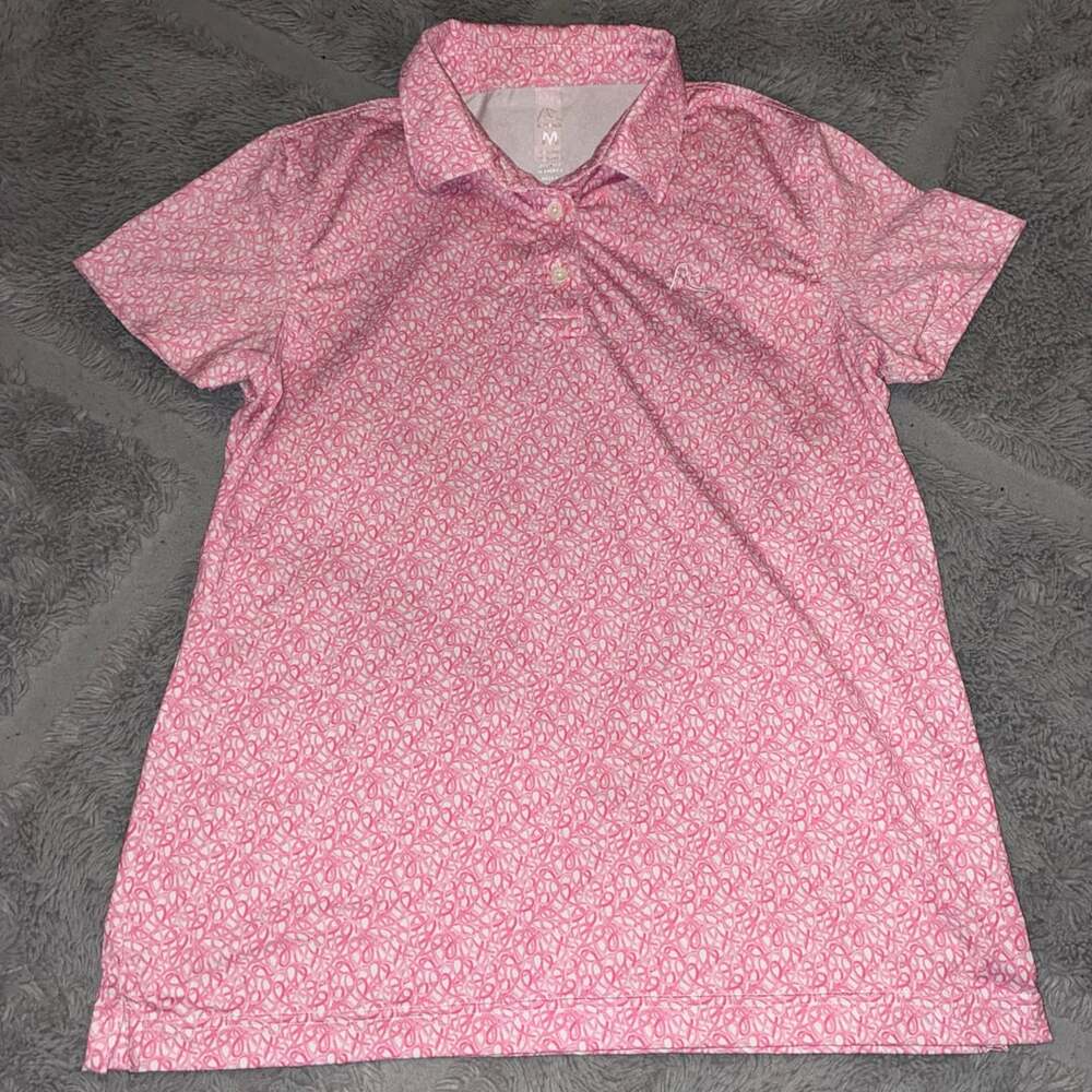 RHOBACK Women's Pink White Patterned Short Sleeve Golf Polo Shirt Size M